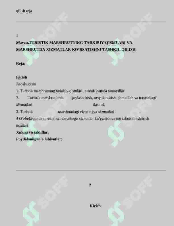 TURISTIK MARSHRUTNING TARKIBIY QISMLARI VA  MARSHRUTDA XIZMATLAR KOʻRSATISHNI TASHKIL QILISH 2