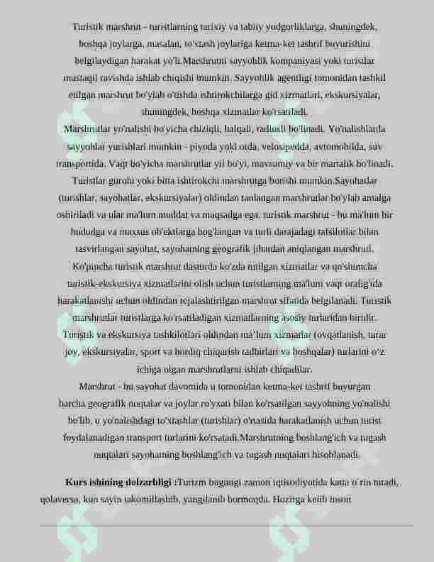 TURISTIK MARSHRUTNING TARKIBIY QISMLARI VA  MARSHRUTDA XIZMATLAR KOʻRSATISHNI TASHKIL QILISH 3