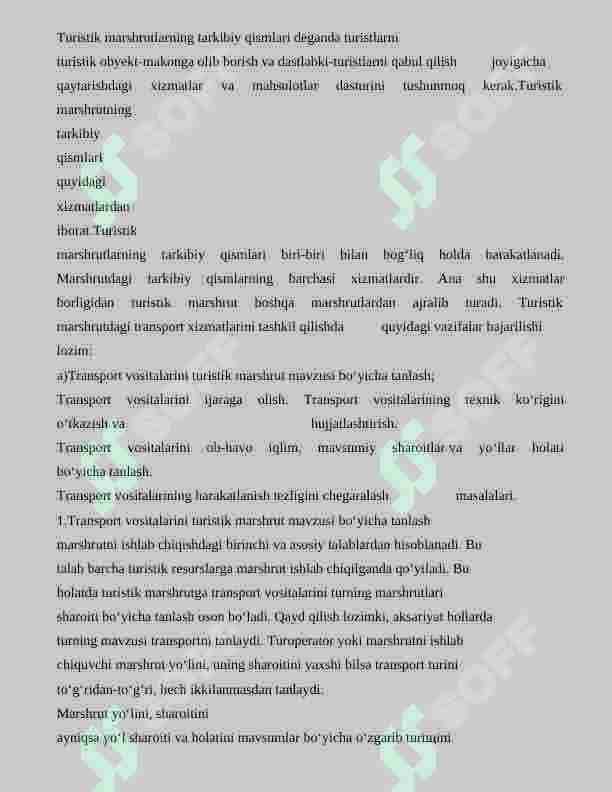 TURISTIK MARSHRUTNING TARKIBIY QISMLARI VA  MARSHRUTDA XIZMATLAR KOʻRSATISHNI TASHKIL QILISH 5