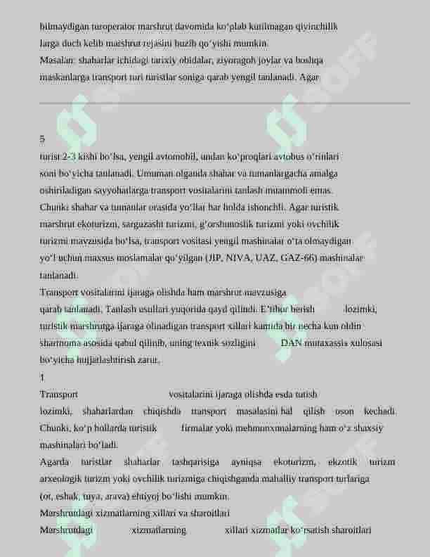 TURISTIK MARSHRUTNING TARKIBIY QISMLARI VA  MARSHRUTDA XIZMATLAR KOʻRSATISHNI TASHKIL QILISH 6