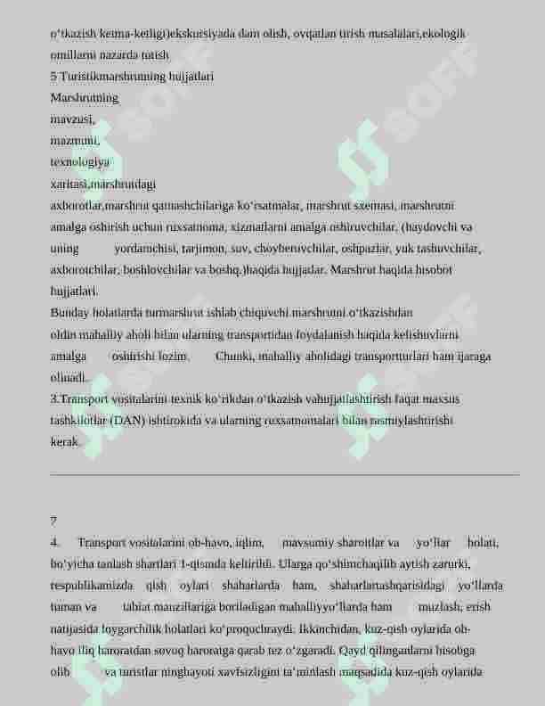 TURISTIK MARSHRUTNING TARKIBIY QISMLARI VA  MARSHRUTDA XIZMATLAR KOʻRSATISHNI TASHKIL QILISH 8