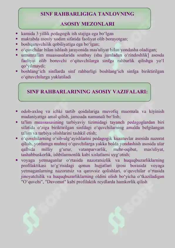 yuqori sinflar uchun sinf rahbarlik daftari 5