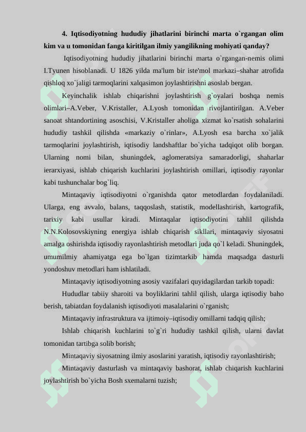 Mintaqaviy iqtisodiyot fanining predmeti, maqsadi va vazifalari 4
