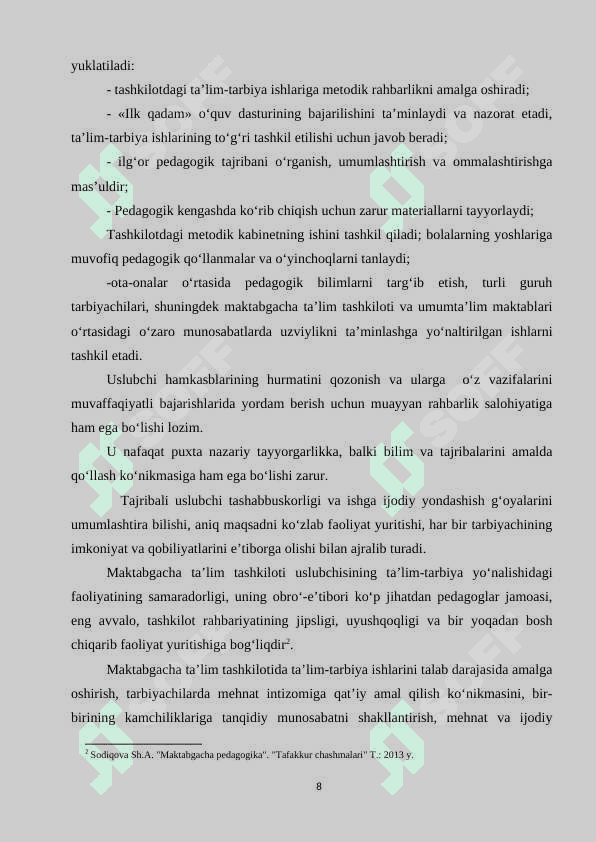 Maktabgacha ta’lim muassasasi uslubiy boshqaruvida uslubchi faoliyatining o’ziga xos xususiyatlari 7