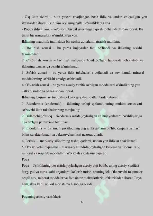 Bir urug'pallali va ikki urug'pallali o'simliklar sinflarining farq qiluvchi belgilari 6