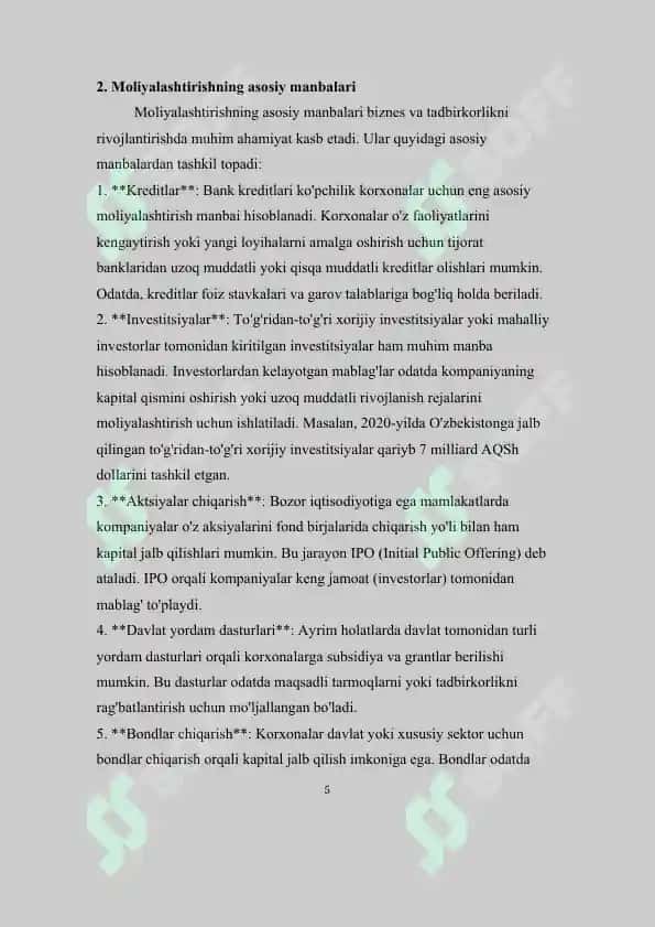 Investitsiya loyihalarini moliyalashtirishning mazmuni va mohiyati 5