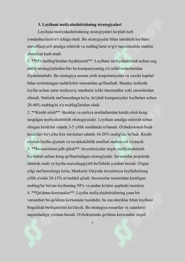 Investitsiya loyihalarini moliyalashtirishning mazmuni va mohiyati 7