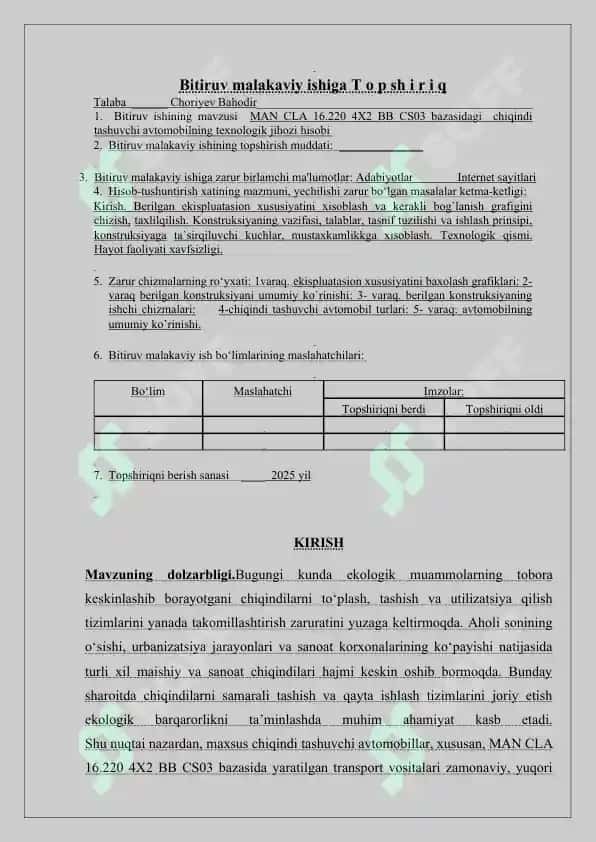 MAN CLA 16.220 4X2 BB CS03 bazasidagi chiqindi tashuvchi avtomobil texnologik jihozi hisobi 4