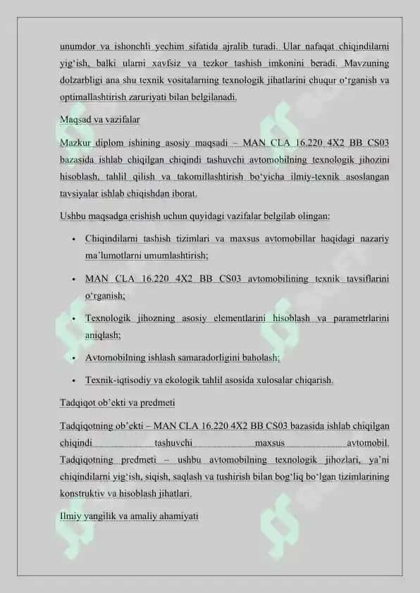 MAN CLA 16.220 4X2 BB CS03 bazasidagi chiqindi tashuvchi avtomobil texnologik jihozi hisobi 5