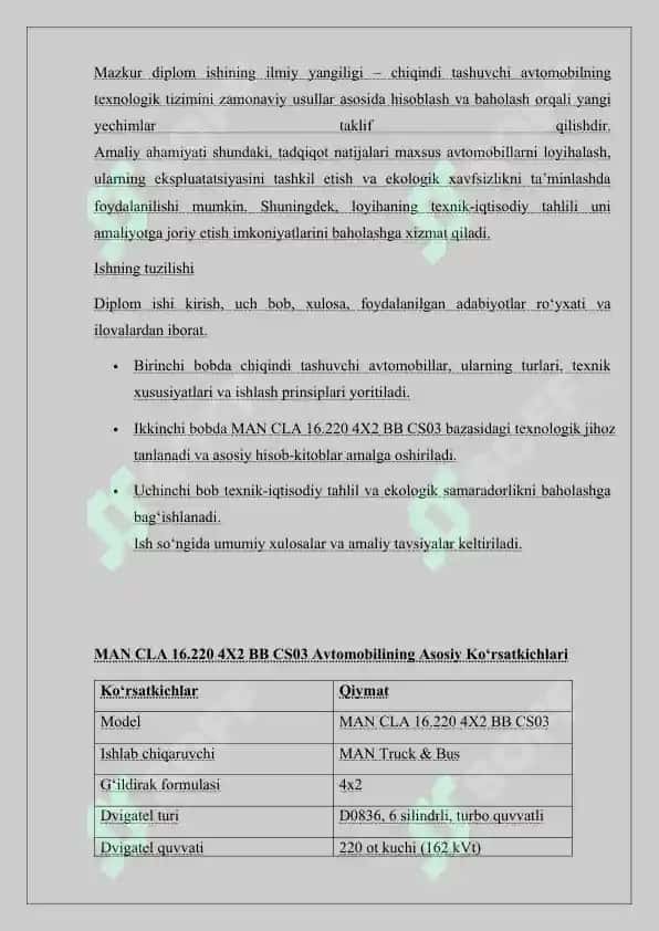 MAN CLA 16.220 4X2 BB CS03 bazasidagi chiqindi tashuvchi avtomobil texnologik jihozi hisobi 6