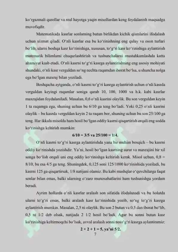 O‘nli kasrlar 7