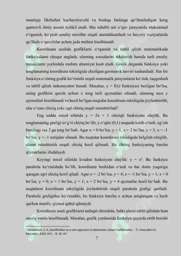 Koordinata burchagi. Sodda grafiklar, diagrammalar, jadvallar. Simmetriya 7