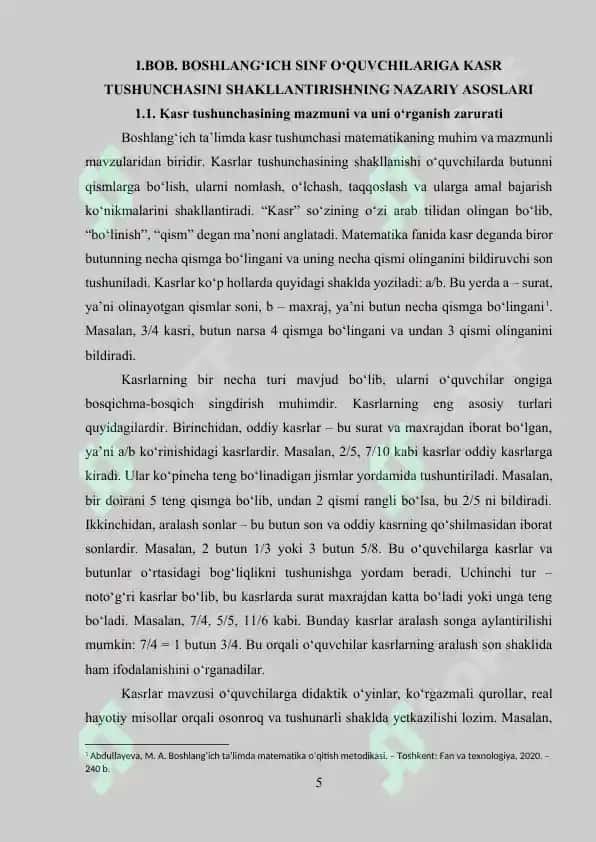 Kasr tushunchasi bilan tanishtirish metodikasi 5