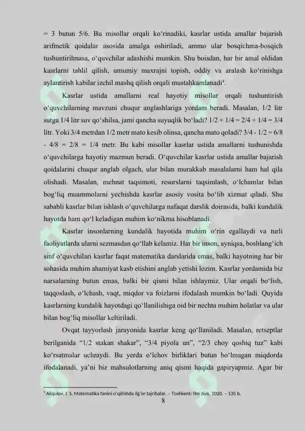 Kasr tushunchasi bilan tanishtirish metodikasi 8