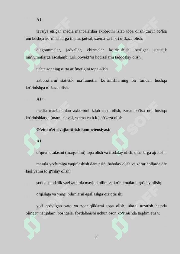 1-sinf matematika darsligi ustida ijodiy ishlash. Darslik tahlilini amalga oshirish metodikasi 8
