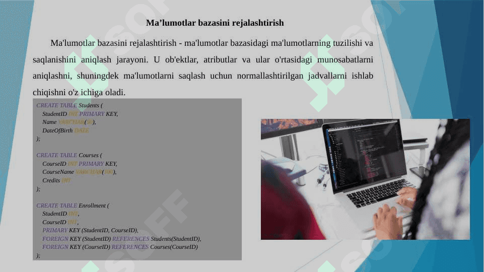 Ma’lumotlar bazasini rеjalashtirish, loyihalashlash va administratorlash 2