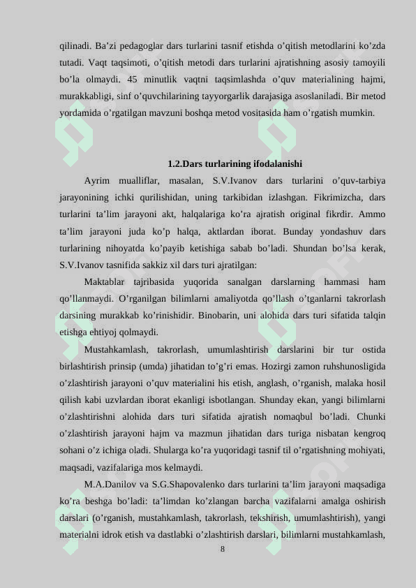 BOSHLANG’ICH SINF ONA TILI  DARSLARIGA QO'YILADIGAN TALABLAR 8