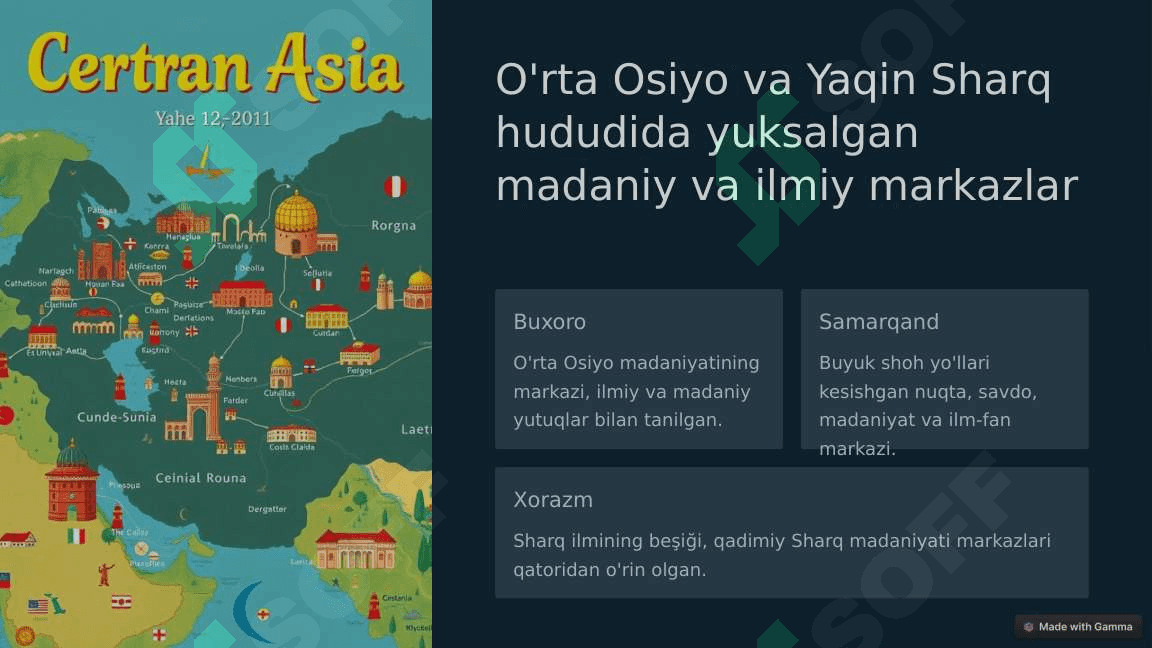 IX-XII asrlarda mamlakatimiz hududida ro'y bergan madaniy uyg'onish (Renessans).Buyuk allomalarning jahon sivilizatsiyasiga qo'shgan hissasi 2