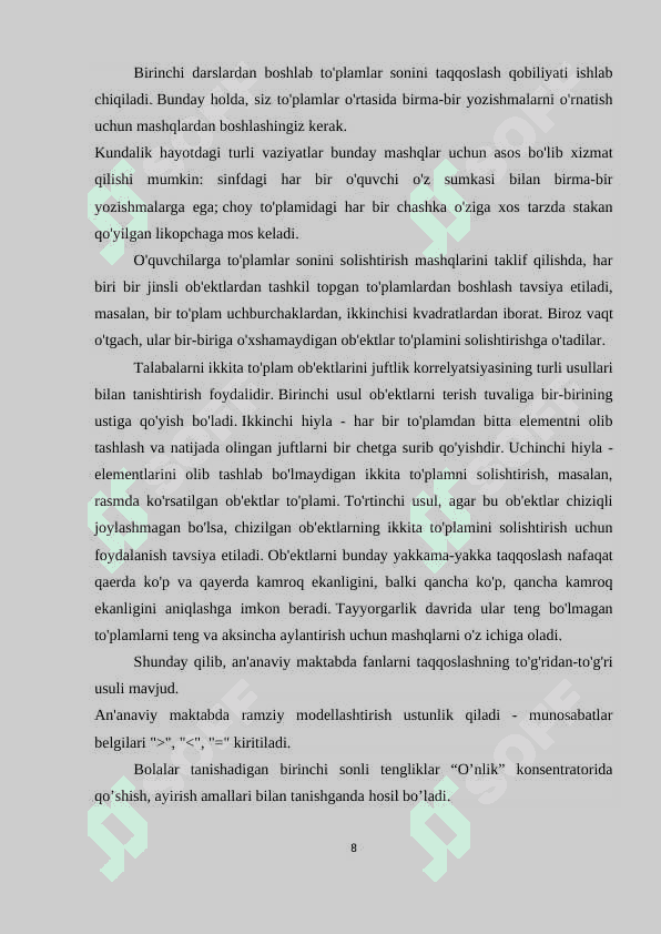Boshlang'ich sinflarda tenglama va tengsizliklarni o'rgatish metodikasi 8