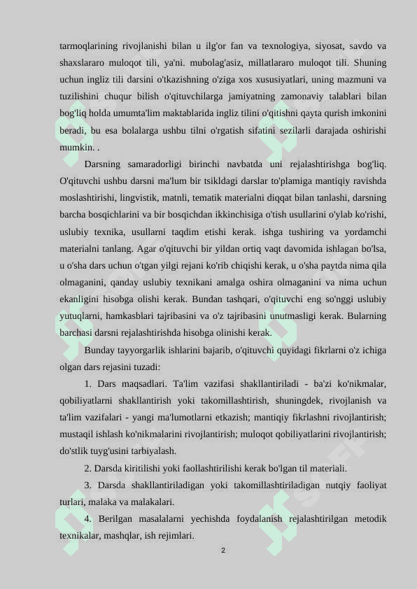 Chet tilini o'qitish darslarini rejalashtirish 2