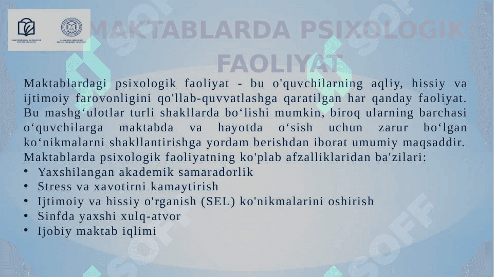 MAKTABLARDA PSIXOLOGIK FAOLIYATNI TO‘G‘RI YO‘LGA QO‘YISH 8