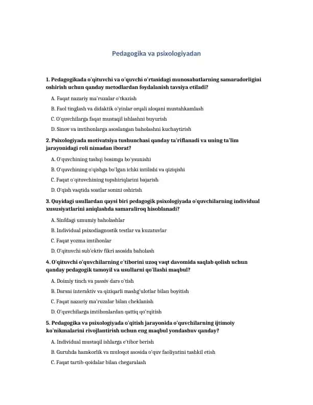 Pedagogika va psixologiyadan