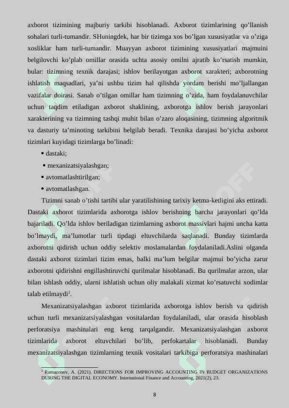 Avtomatlashtirilgan axborot tizimlarining asosiy komponentlari. 8