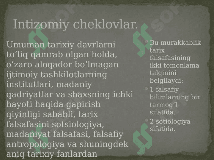 Tarix falsafasi fan sifatida. maqsadlar va vazifalar 5