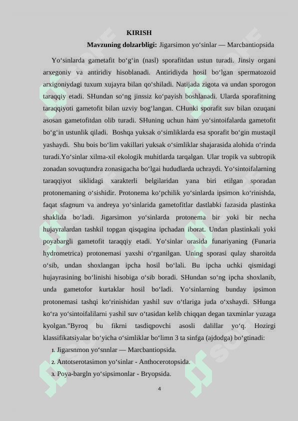 Jigarsimon yo'sinlar.Mafcbantiopsids. 4