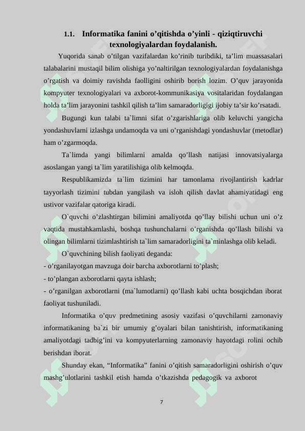 Informatika darslarida o'quvchilar bilim malaka va ko'nikmalarini nazorat qilishni zamonaviy vositalari 7