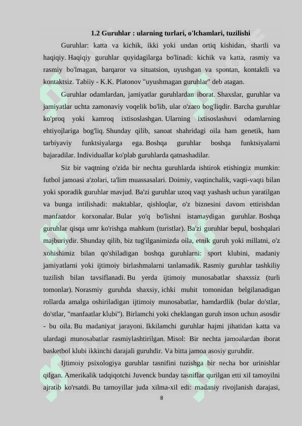 Kichik guruhlar psixologiyasi 8