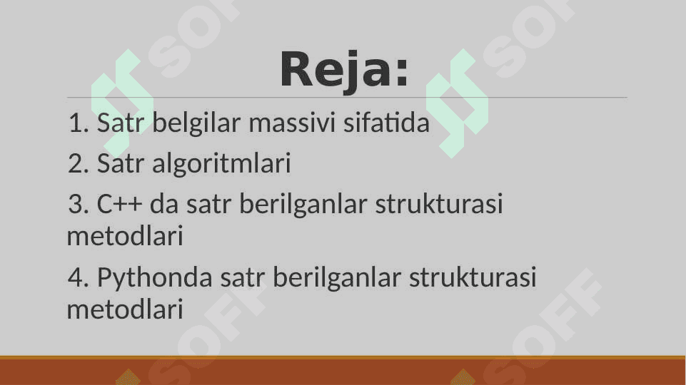 Satr ma`lumotlar tuzilmasi. Satr strukturasi metodlari va algoritmlari 2