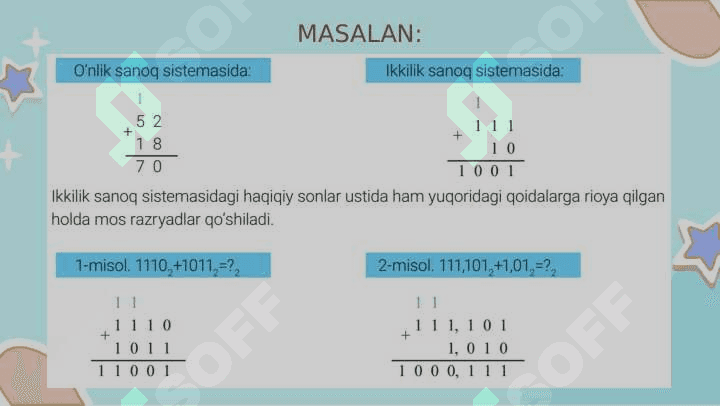 TURLI SANOQ SISTEMALARIDA ARIFMETIK AMALLARNI BAJARISH 4