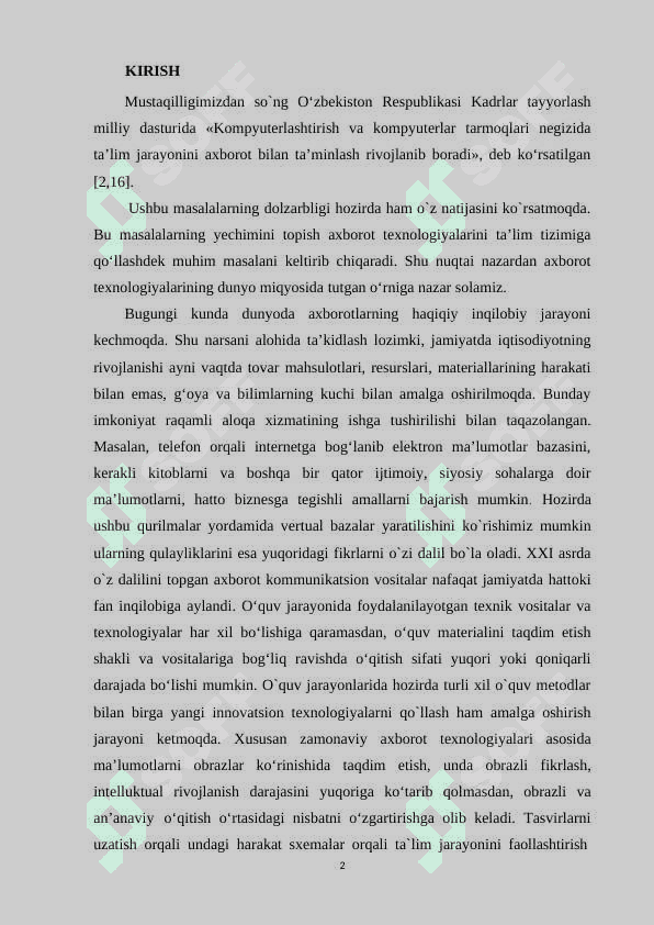 Ingliz tilini AKT asosida o'qitish tizimi. Asosiy chet tili (ingliz tili ) 2