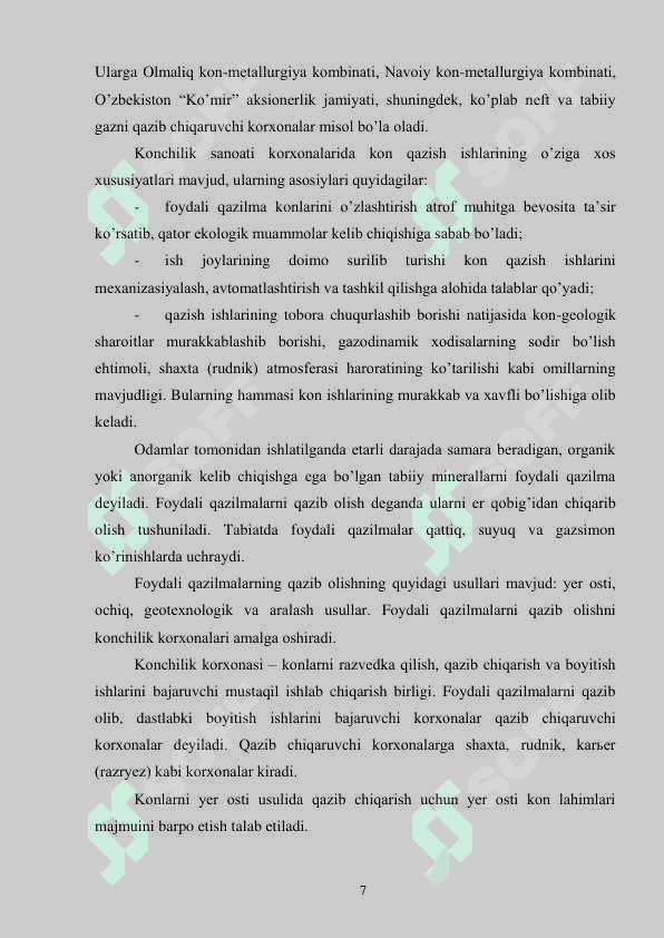 Yer osti konchilik ishlari jarayonlari va texnalogiyalari 7