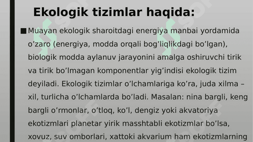 Quruqlik ekosistemalarining shartli,iqlimiy gruppalari va ularning muhim biotsenozlari 5