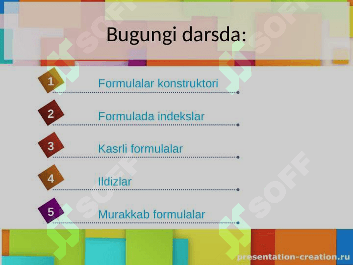 Matematik formula vabelgilarni joylashtirishMS Word 2