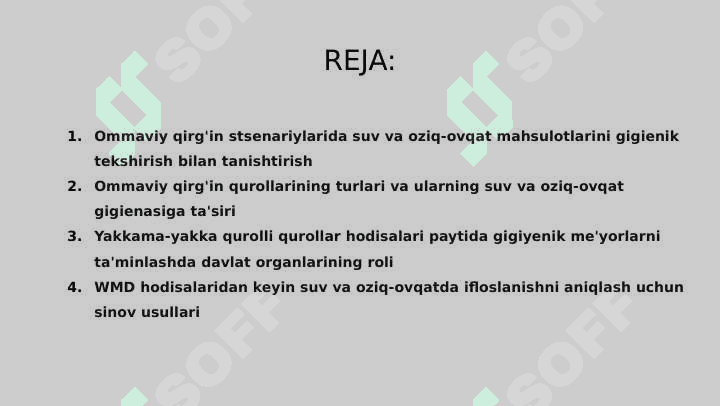 Ommavly kirgin kurollari ishlatilganda suv va ozik-ovqatlarni gigienik ekspertiza qilish 2