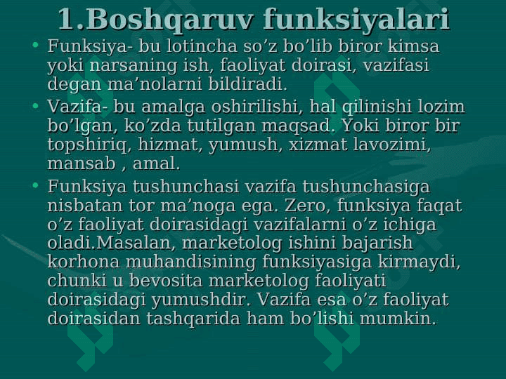 Menejment funksiyalari va tamoyillari 3