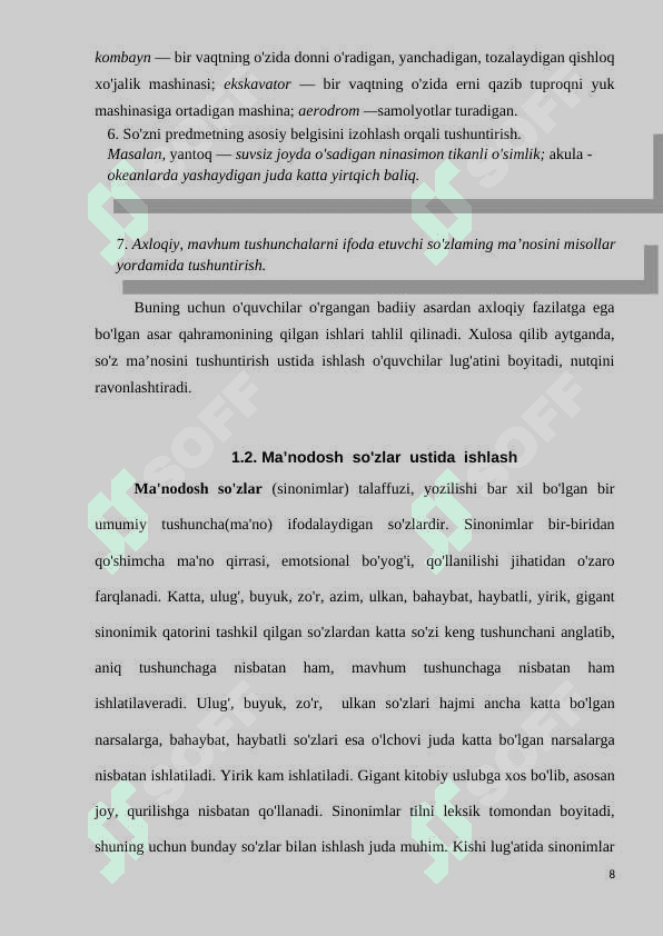 Lug’at ustida ishlash metodikasi.  Maktabda lug’at ustida ishlashning asosiy yo‘nalishlari 8