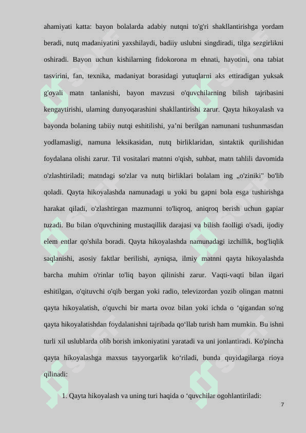 Bog’lanishli nutq va uni o‘stirish vazifalari. Nutqiy xatolar va ularni bartaraf etish yo‘llari 7