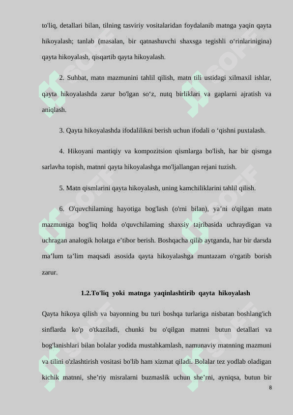 Bog’lanishli nutq va uni o‘stirish vazifalari. Nutqiy xatolar va ularni bartaraf etish yo‘llari 8