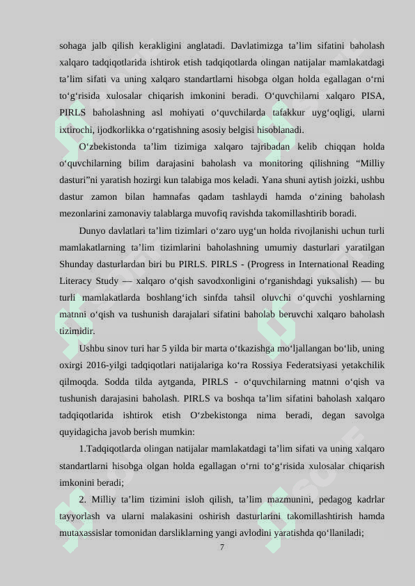 Ta’lim sifatini baholashning xalqaro tizimi 7