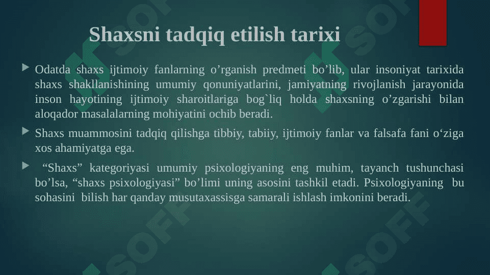 Shaxs psixologiyasi faniga kirish 2