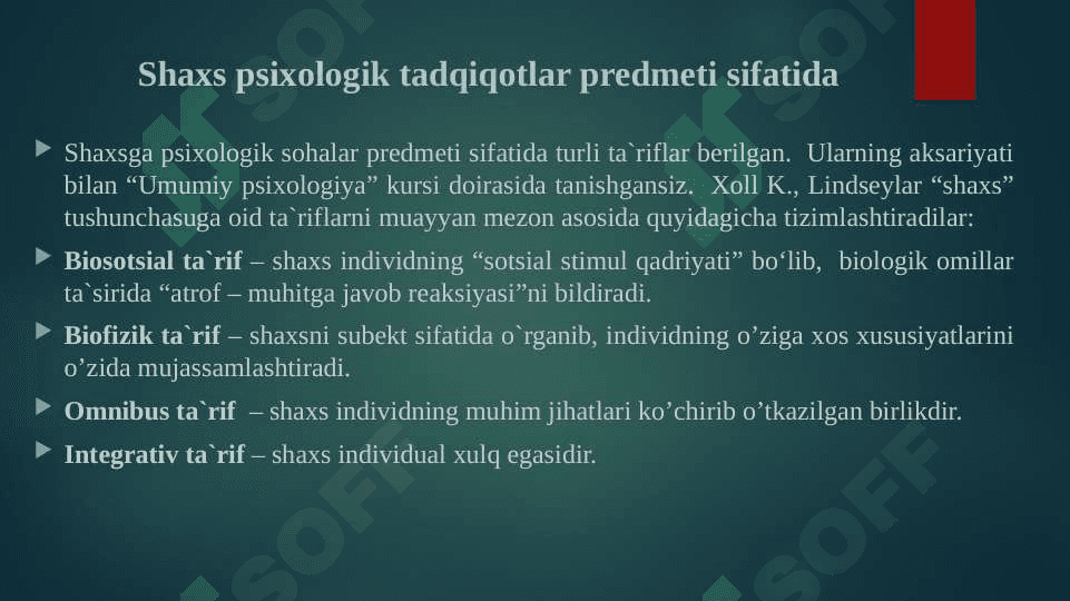 Shaxs psixologiyasi faniga kirish 8