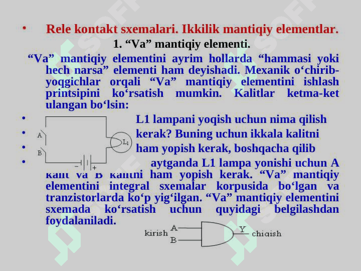 Mukammal diz’yunktiv va kon’yunktiv normal shakllar. Rele kontakt sxemalari. 6