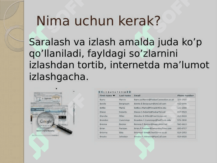 Saralash va qidiruv. 2