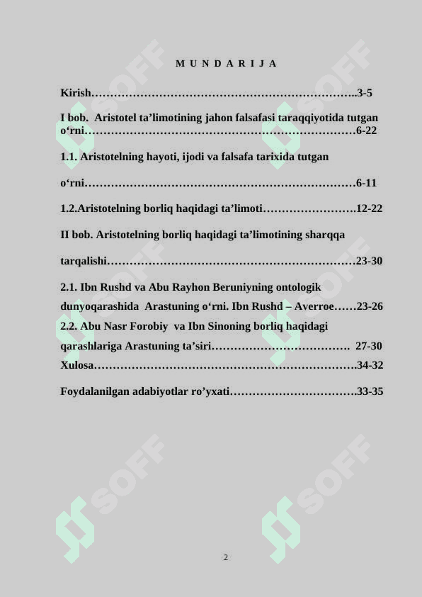 Aristotelning borliq haqidagi taʼlimotni gʻarbga tarqalishi 2