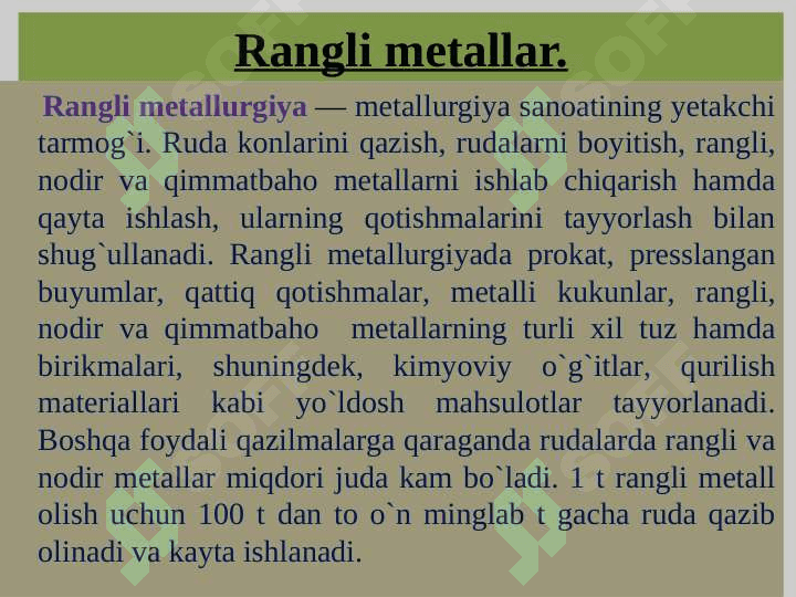 Rangli metallar. Mis konlari geologiyasi 2