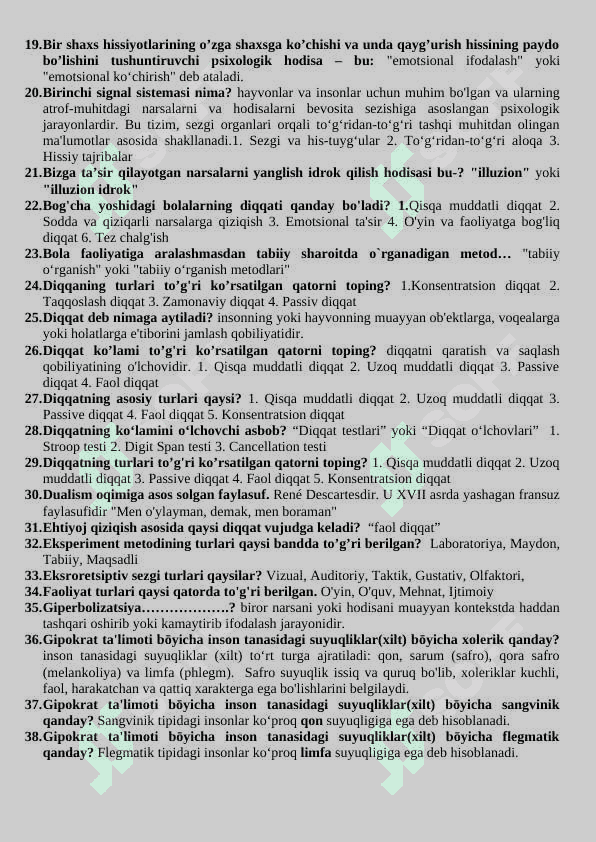 Psixologiyasan savol javoblar 2